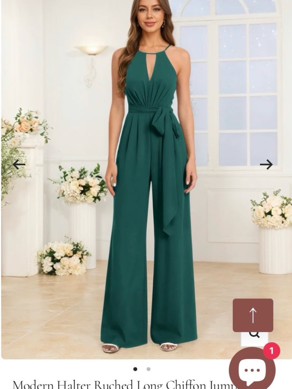 NWT POMUYOO Key-Hole Halter Teal Chiffon Jumpsuit